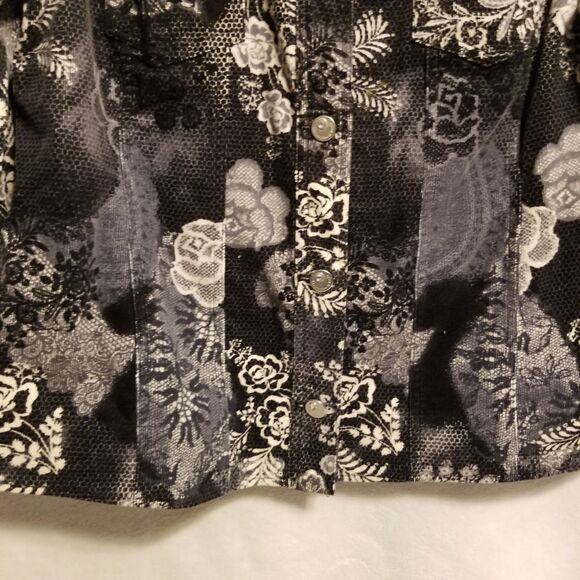 Christopher Banks M Jacket Corduroy Black Gray Floral Fall Autum Trucker Cottage - Picture 3 of 10